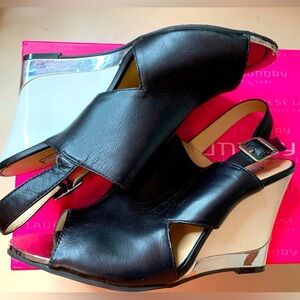 Kristin Cavallari Chinese Laundry Black&White Ankle Strap Wedges Chrome -size 9